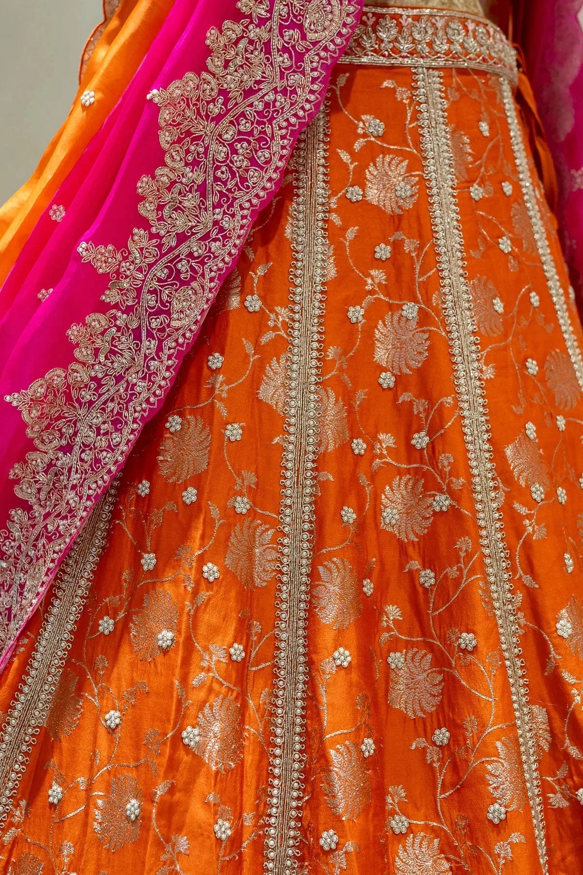 Orange Bridal Lehenga With Shaded Dupatta - Pallodstore