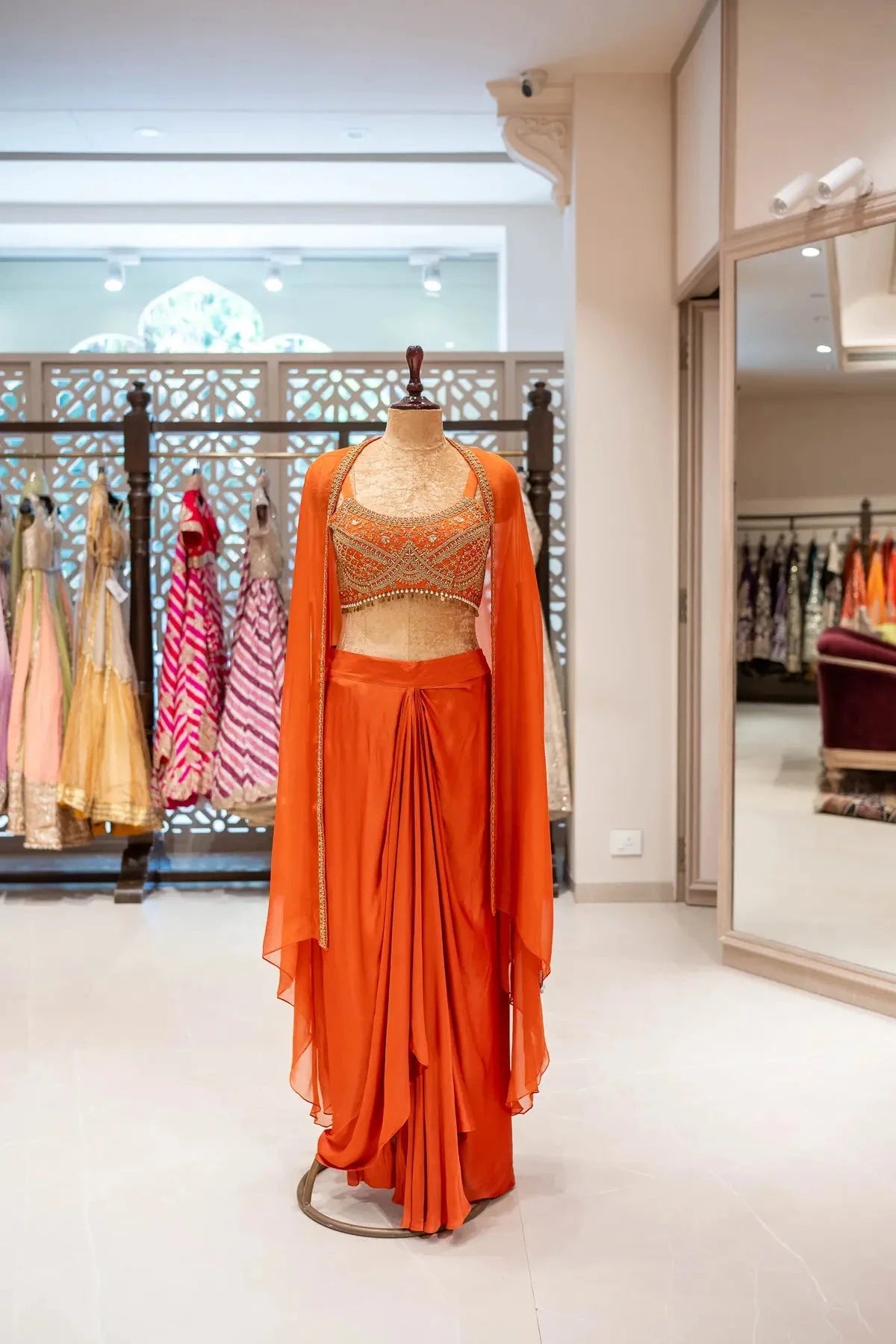 Orange Drape Skirt With Cape - Pallodstore