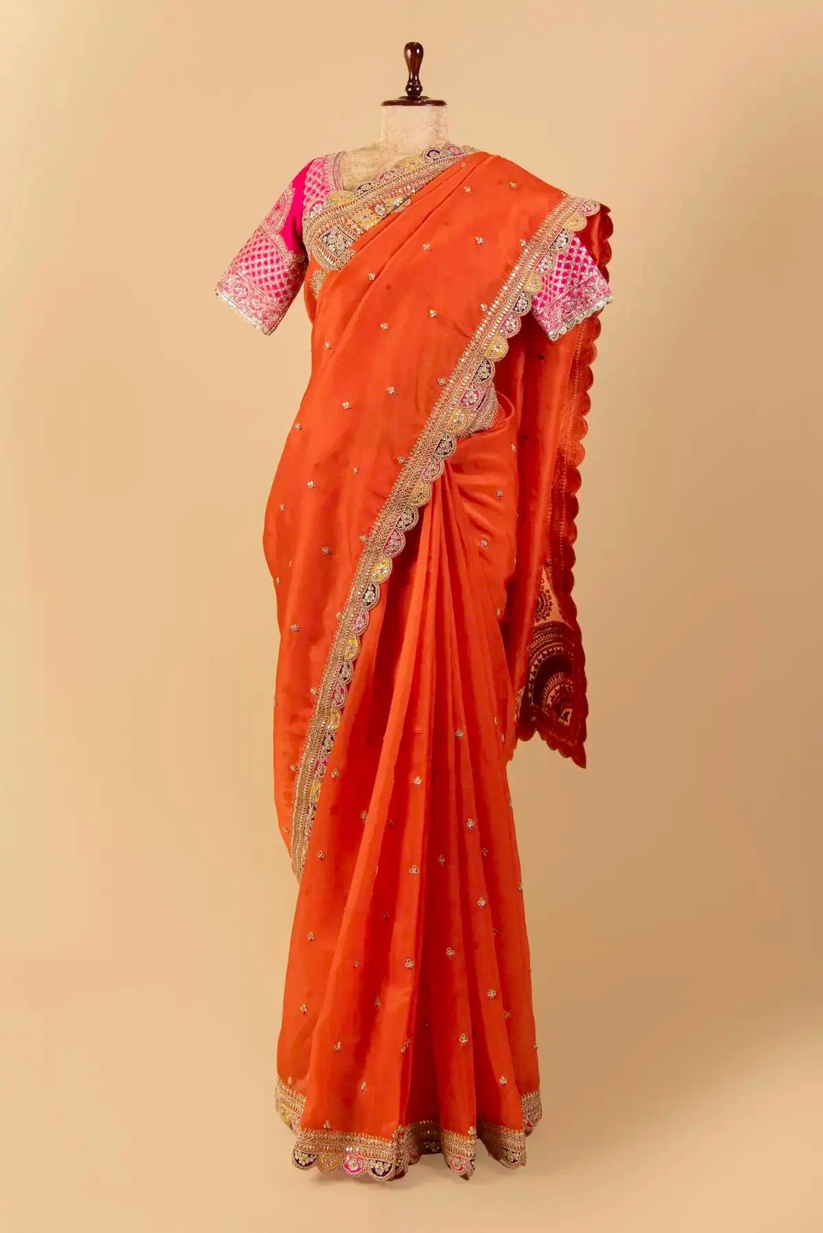 Orange Embroidered Organza Saree - Pallodstore