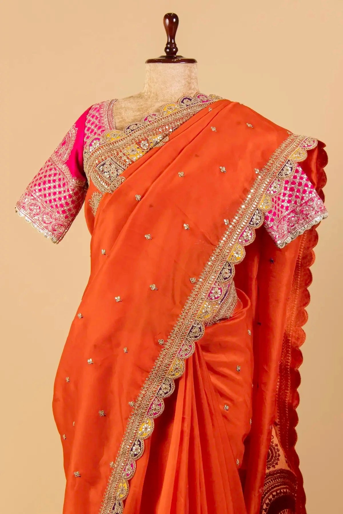 Orange Embroidered Organza Saree - Pallodstore