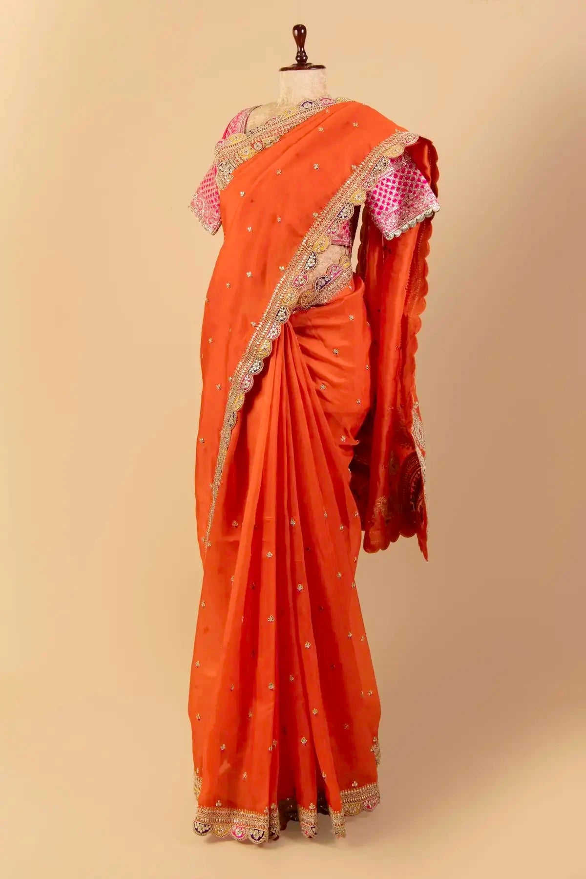 Orange Embroidered Organza Saree - Pallodstore