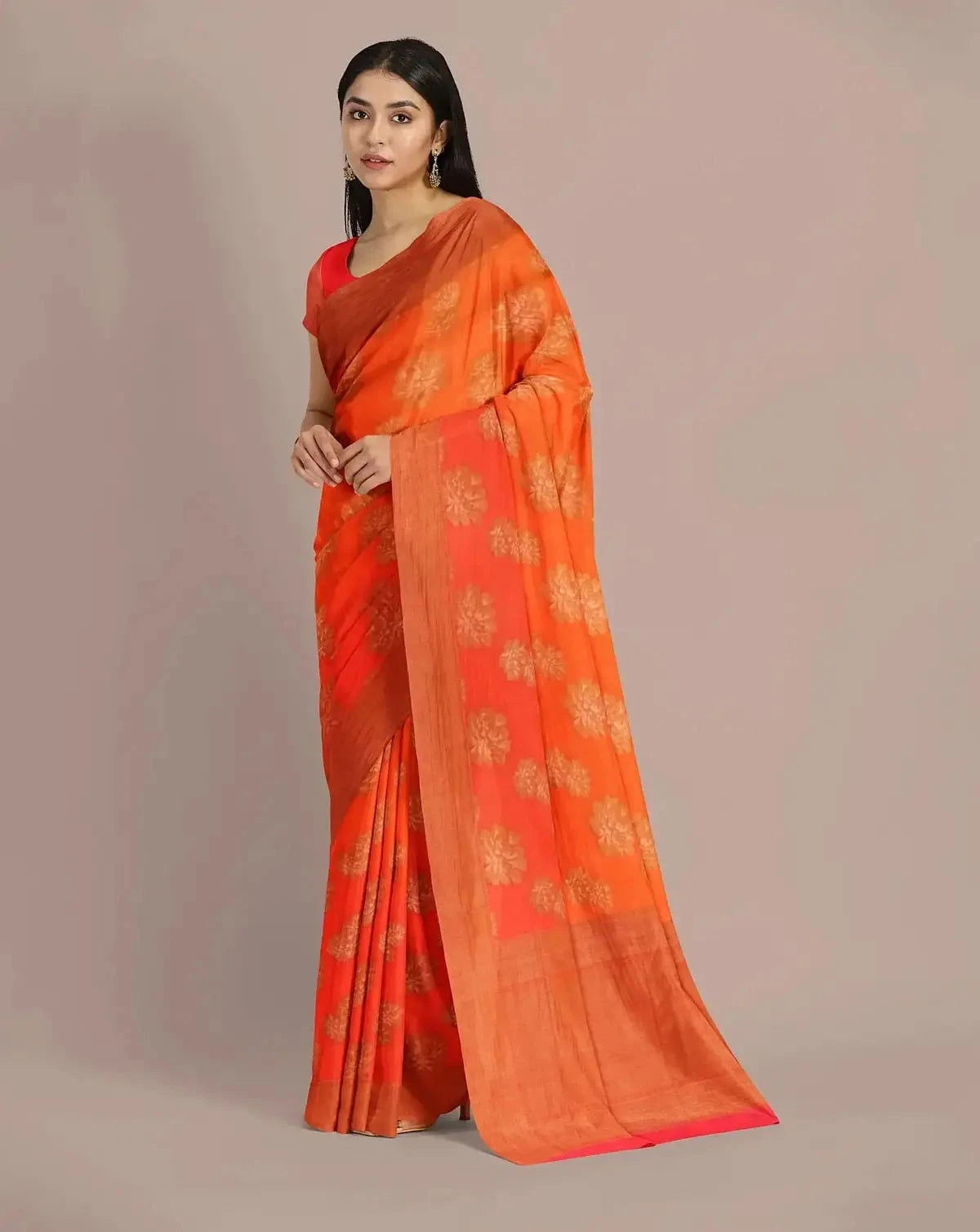 Orange Handwoven Tussar Georgette - Pallodstore