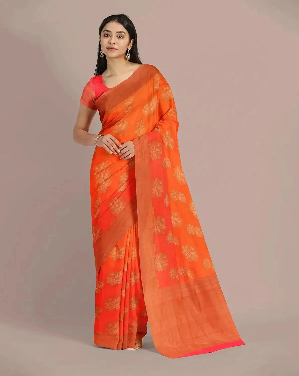 Orange Handwoven Tussar Georgette - Pallodstore