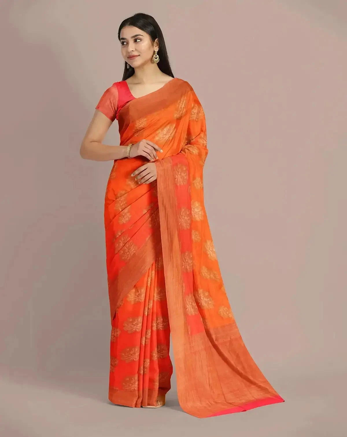 Orange Handwoven Tussar Georgette - Pallodstore