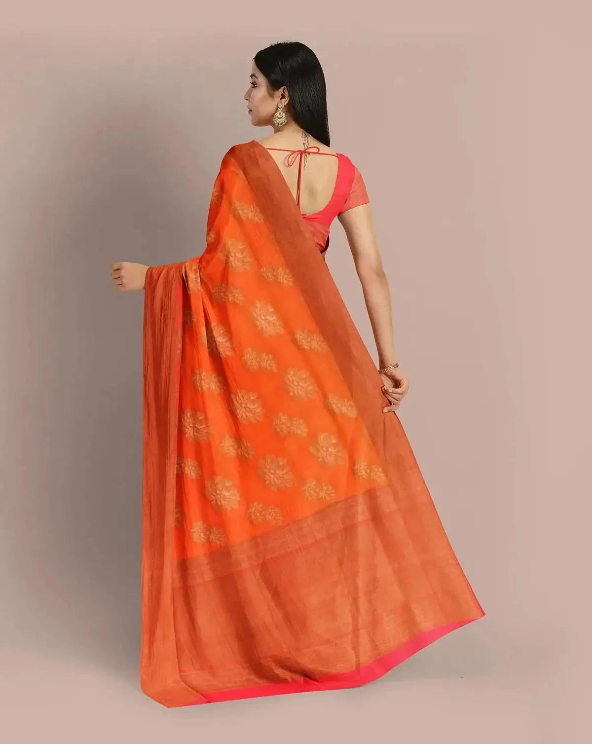 Orange Handwoven Tussar Georgette - Pallodstore