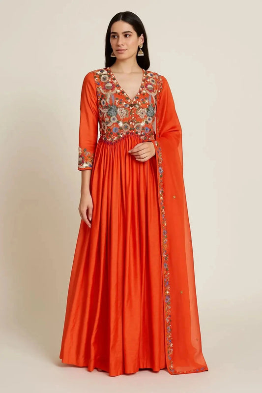 Orange Long Anarkali One Piece - Pallodstore