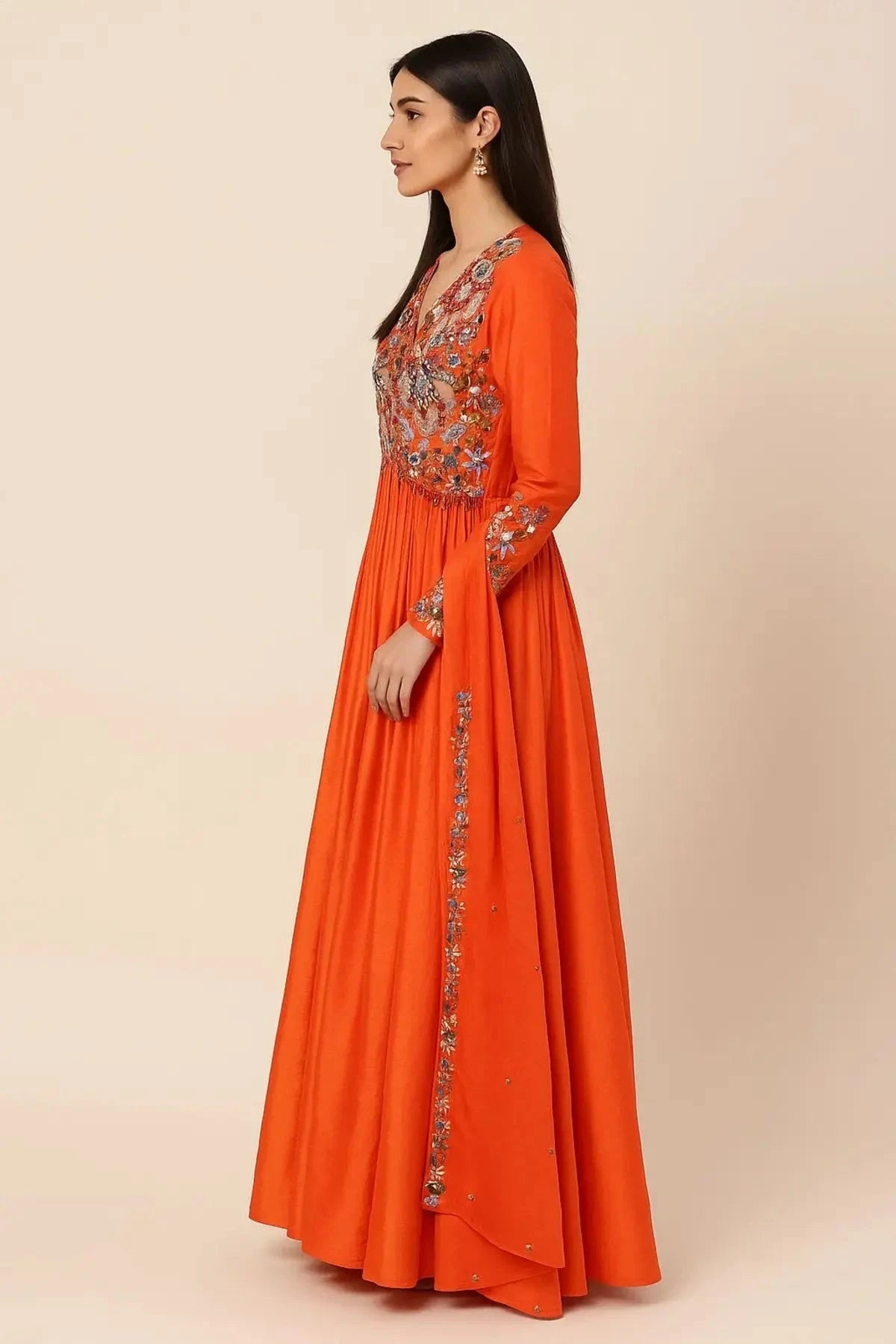 Orange Long Anarkali One Piece - Pallodstore