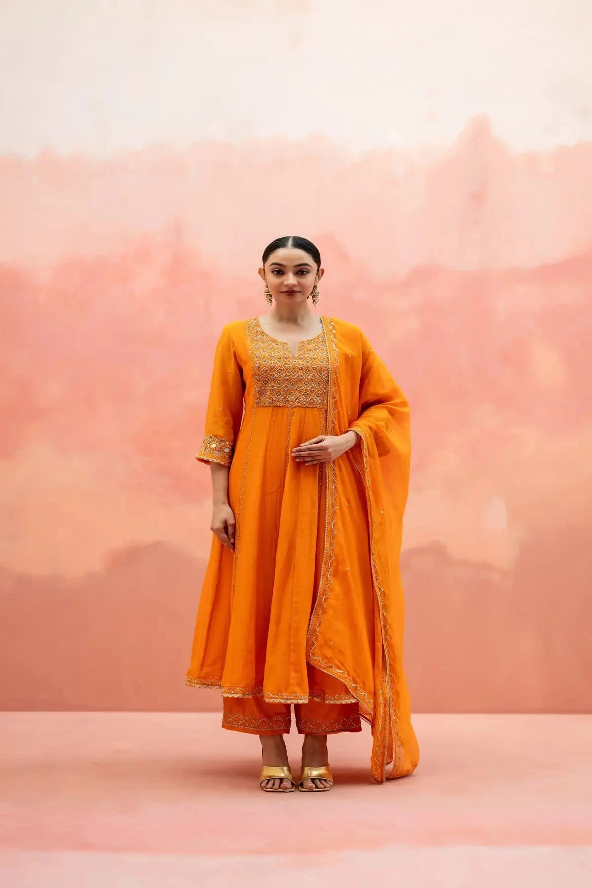 Orange Najma Anarkali Set - Pallodstore