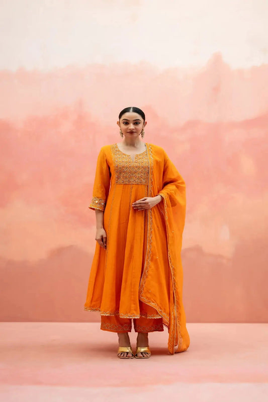 Orange Najma Anarkali Set - Pallodstore