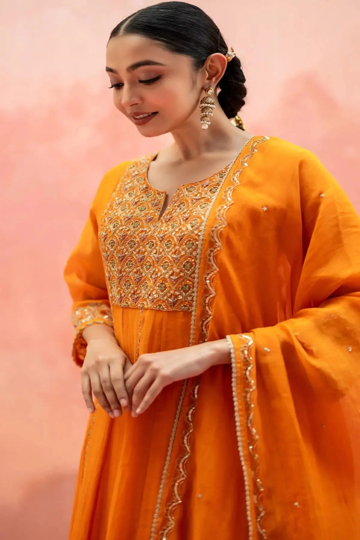 Orange Najma Anarkali Set - Pallodstore