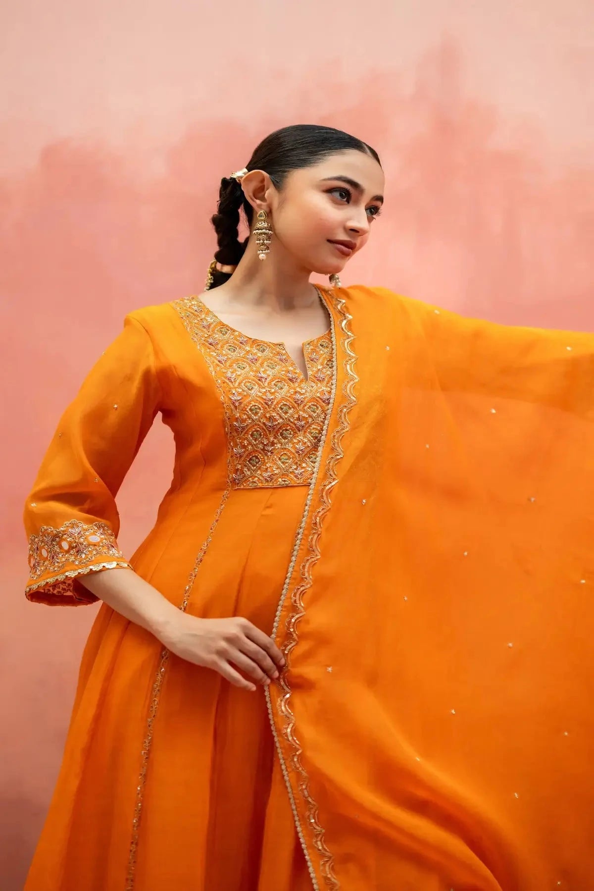 Orange Najma Anarkali Set - Pallodstore