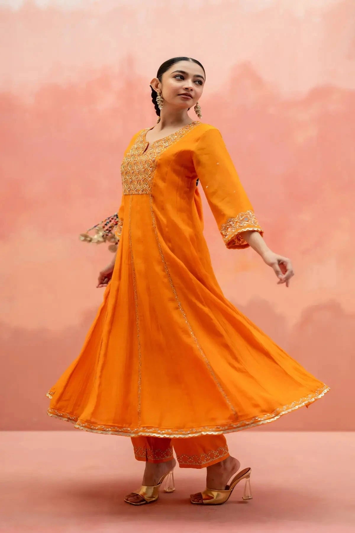 Orange Najma Anarkali Set - Pallodstore