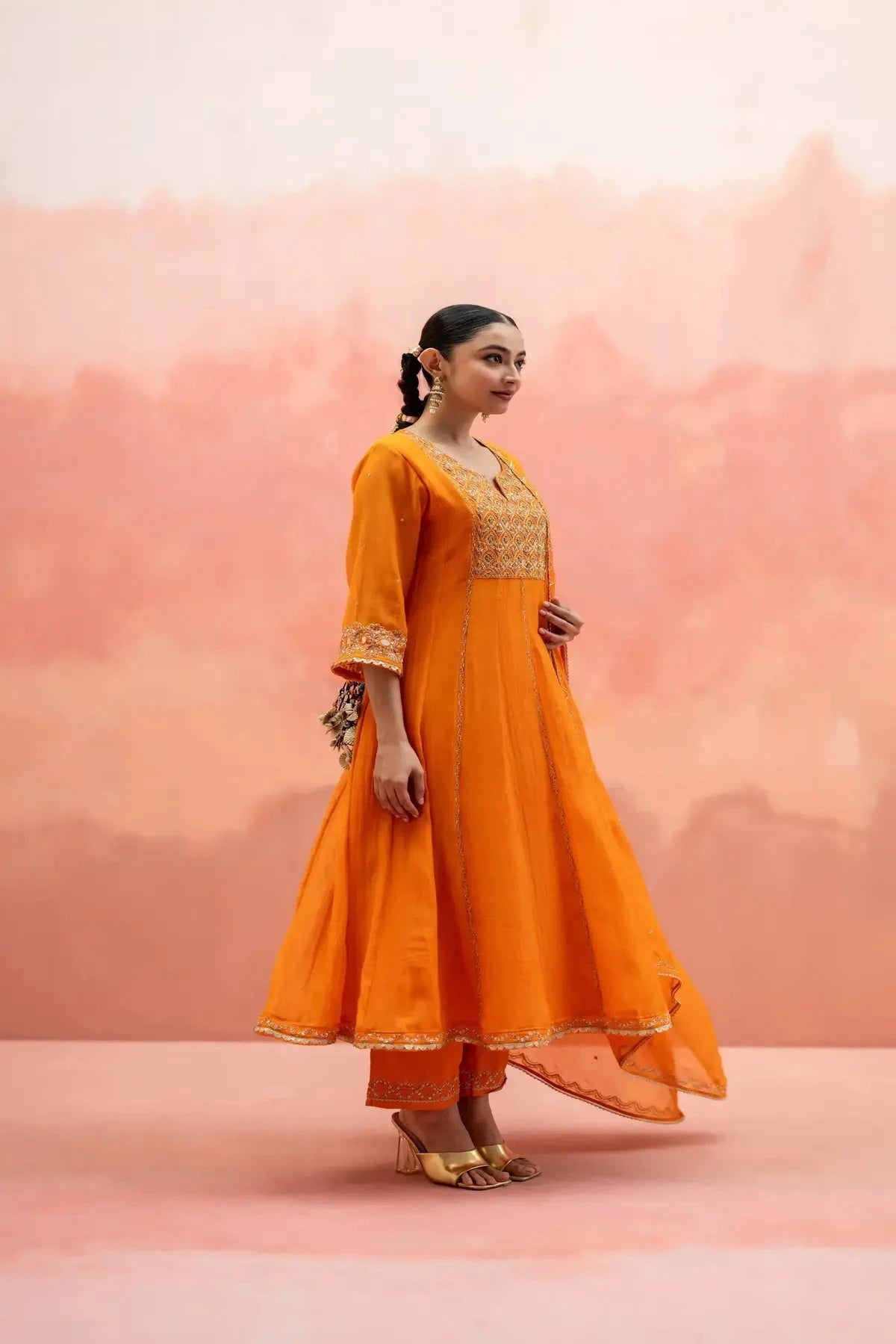 Orange Najma Anarkali Set - Pallodstore