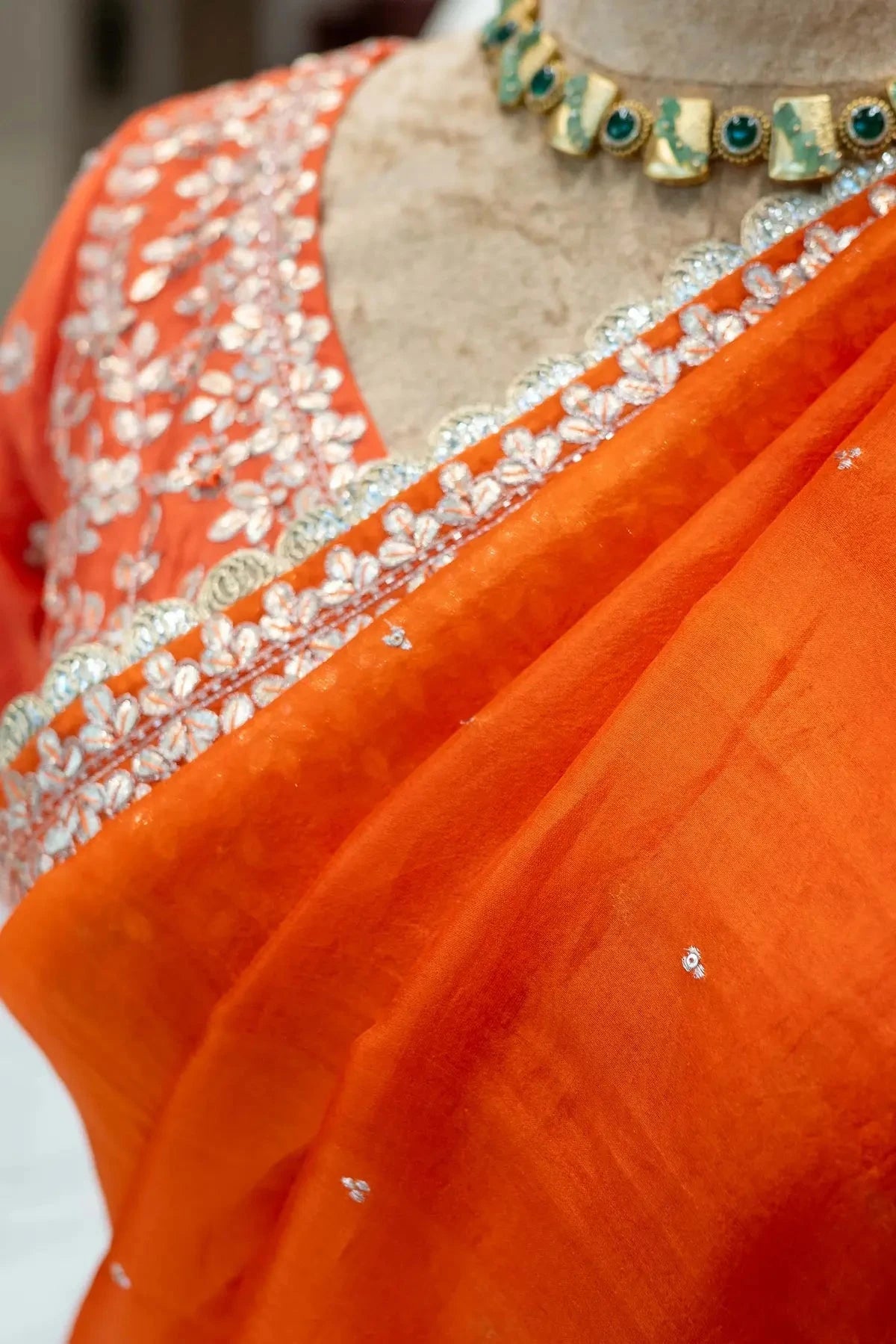 Orange Organza Saree - Pallodstore