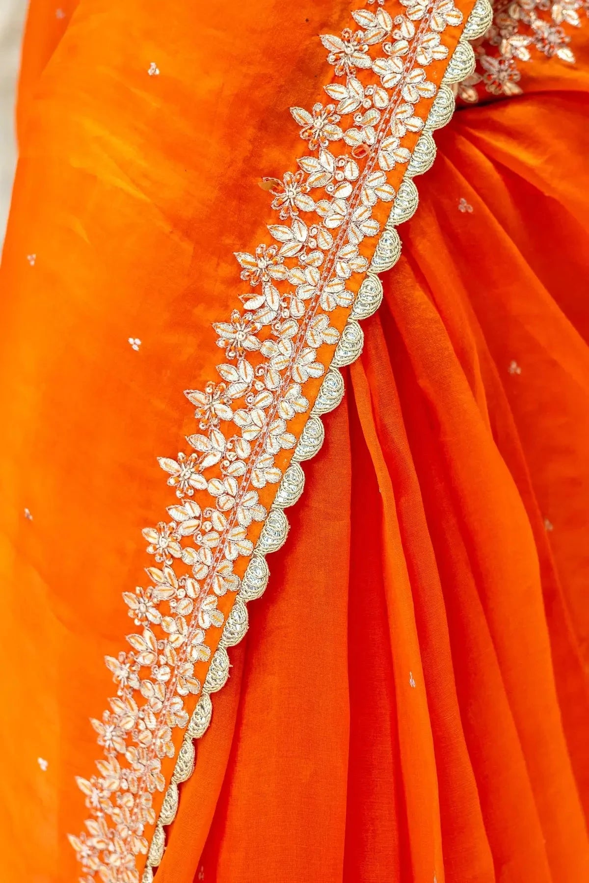 Orange Organza Saree - Pallodstore