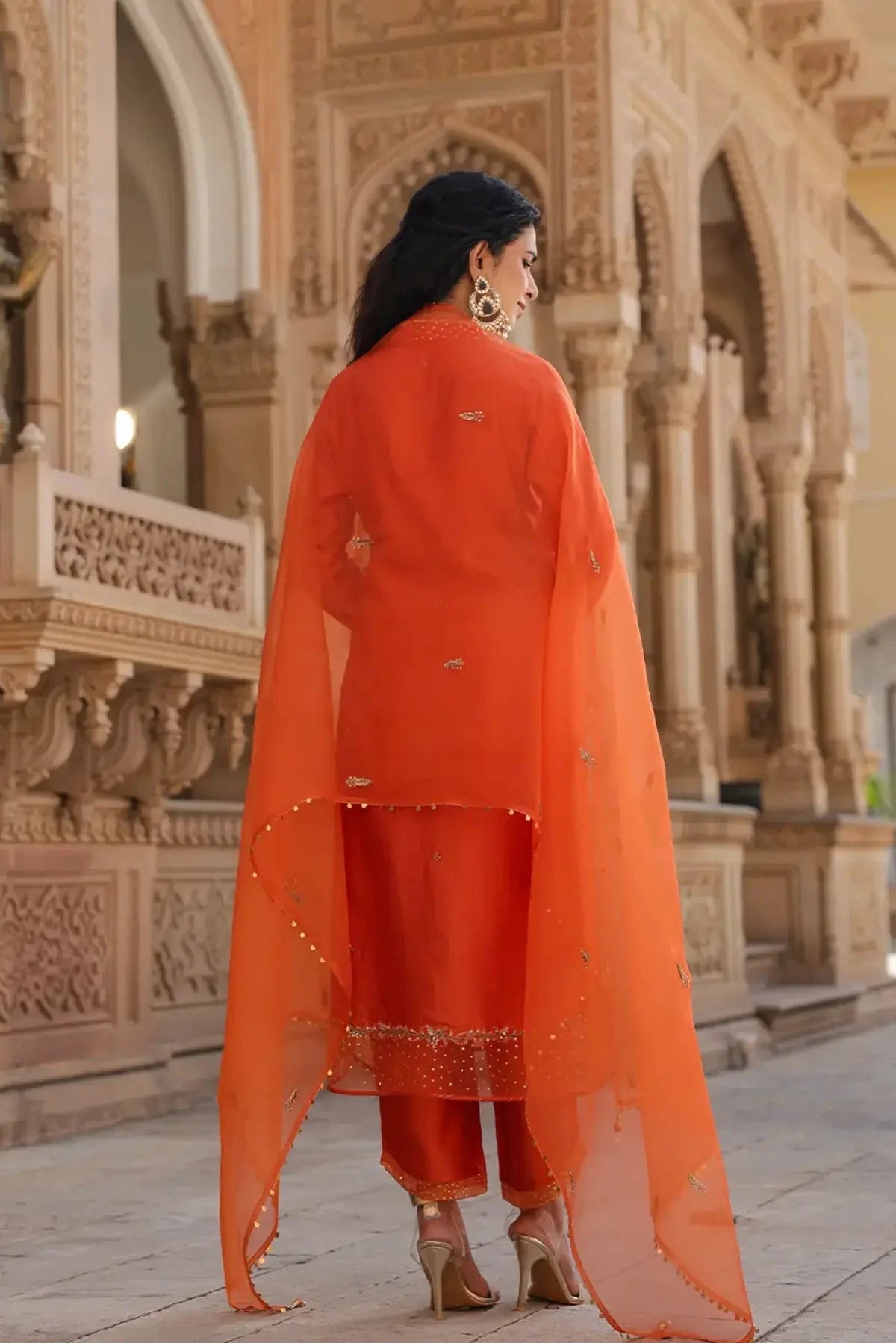 Orange Riwayat Heavy Long Kurta Set - Pallodstore