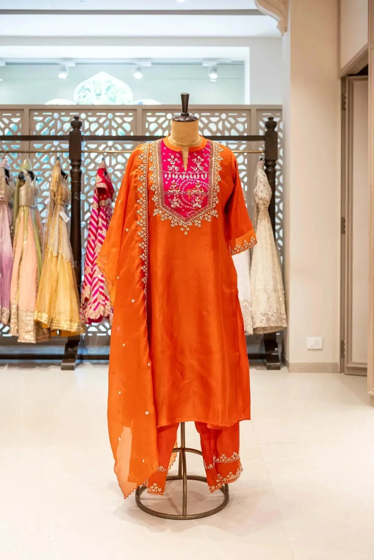 Orange Suit With Bandage Yoke - Pallodstore