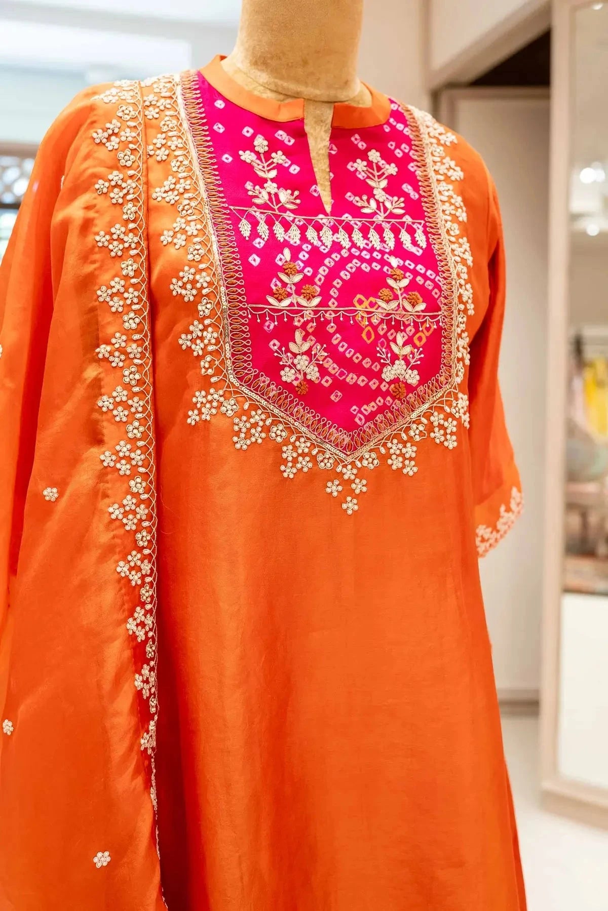Orange Suit With Bandage Yoke - Pallodstore