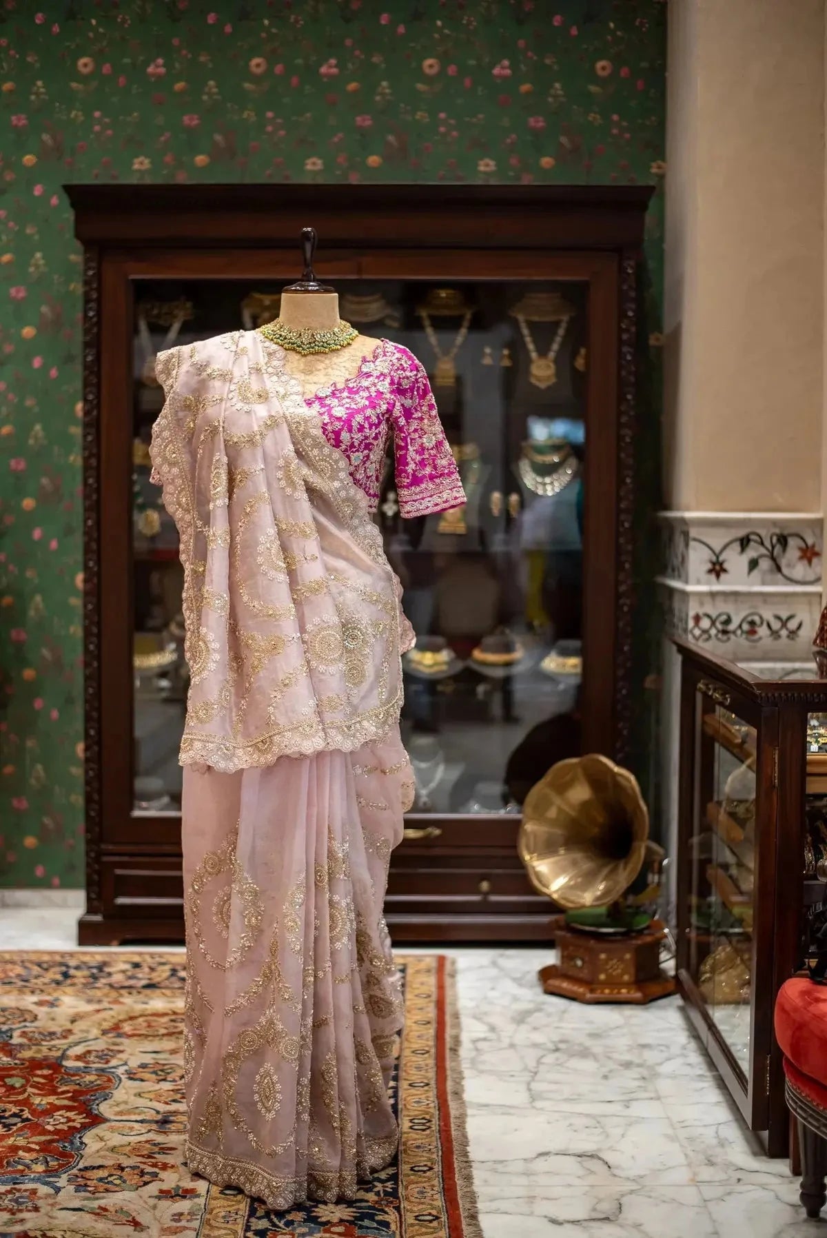 Organza Embroidered Blush Pink Saree - Pallodstore