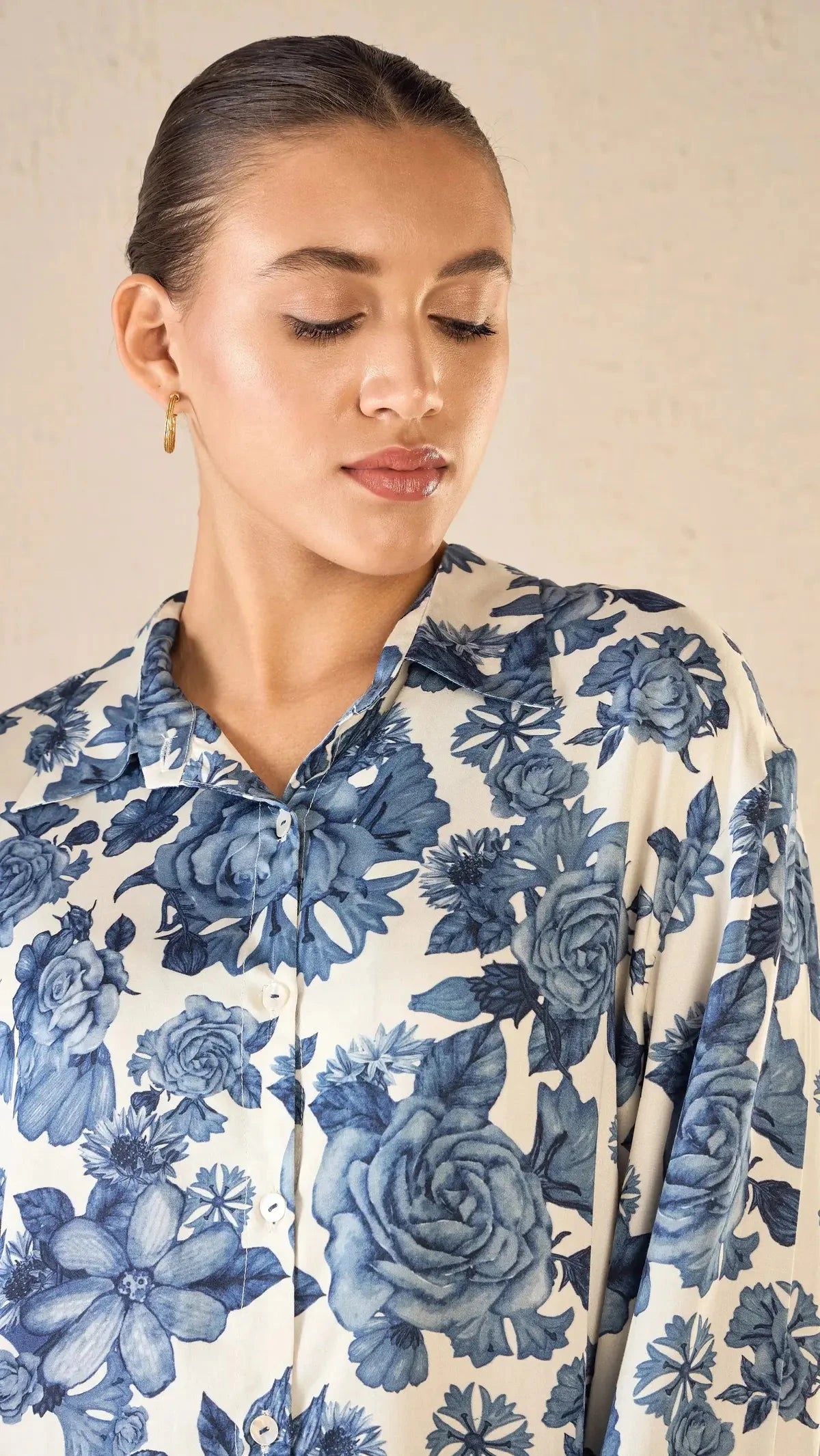 Oversize Blue Blossom Shirt Co-ord Set - Pallodstore