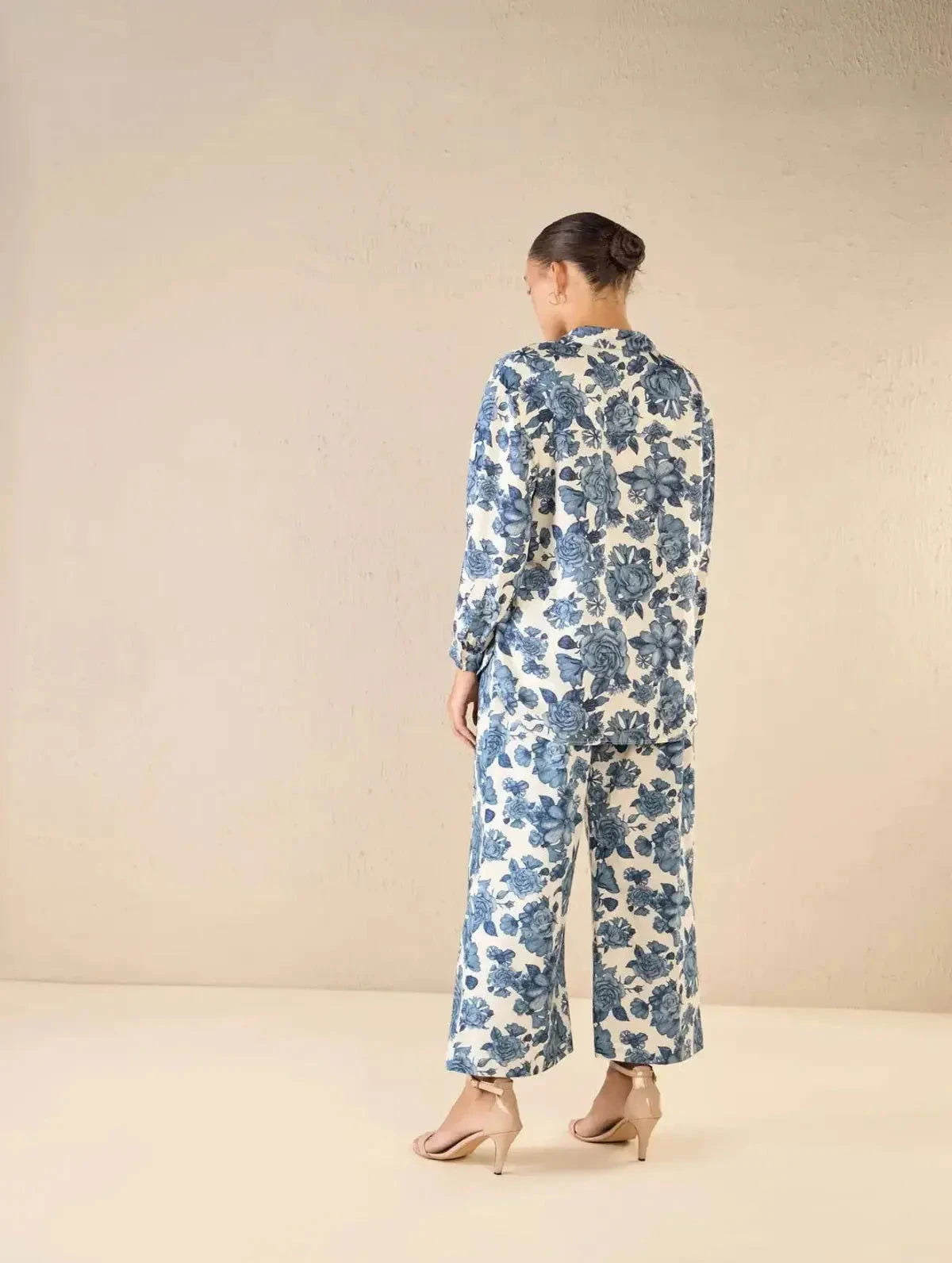 Oversize Blue Blossom Shirt Co-ord Set - Pallodstore
