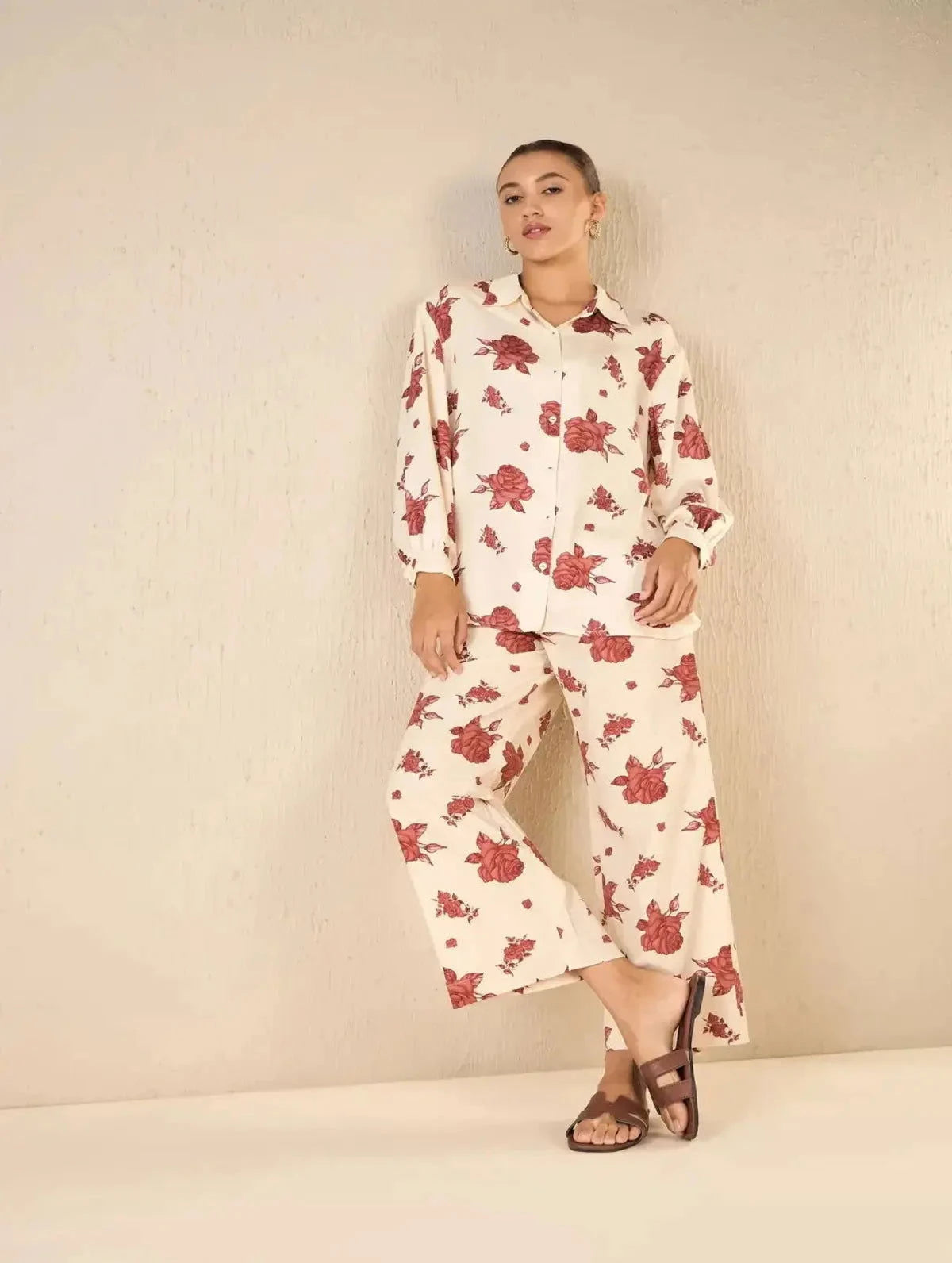 Oversize Vinate Rose Shirt CO-Ord Set - Pallodstore