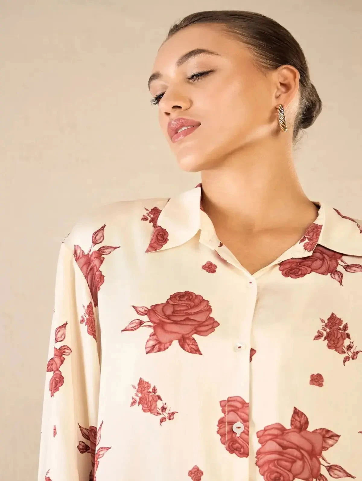 Oversize Vinate Rose Shirt CO-Ord Set - Pallodstore