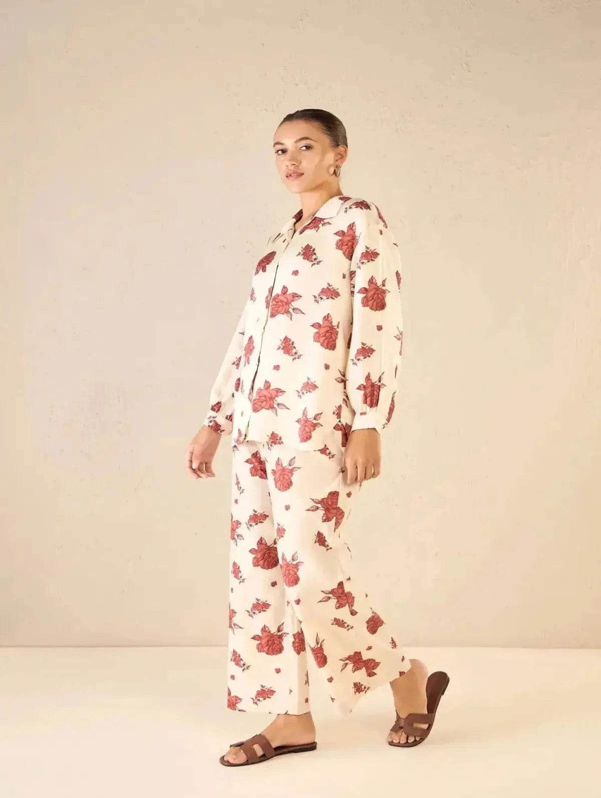 Oversize Vinate Rose Shirt CO-Ord Set - Pallodstore