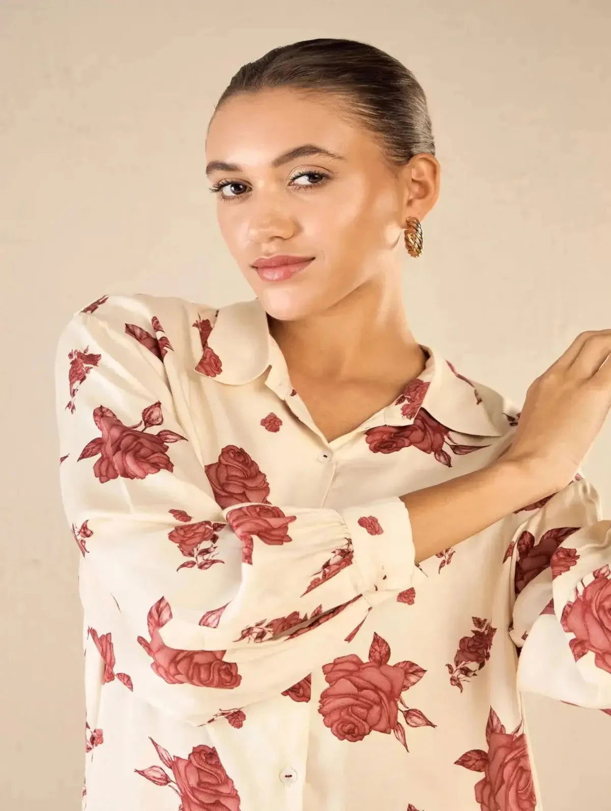 Oversize Vinate Rose Shirt CO-Ord Set - Pallodstore