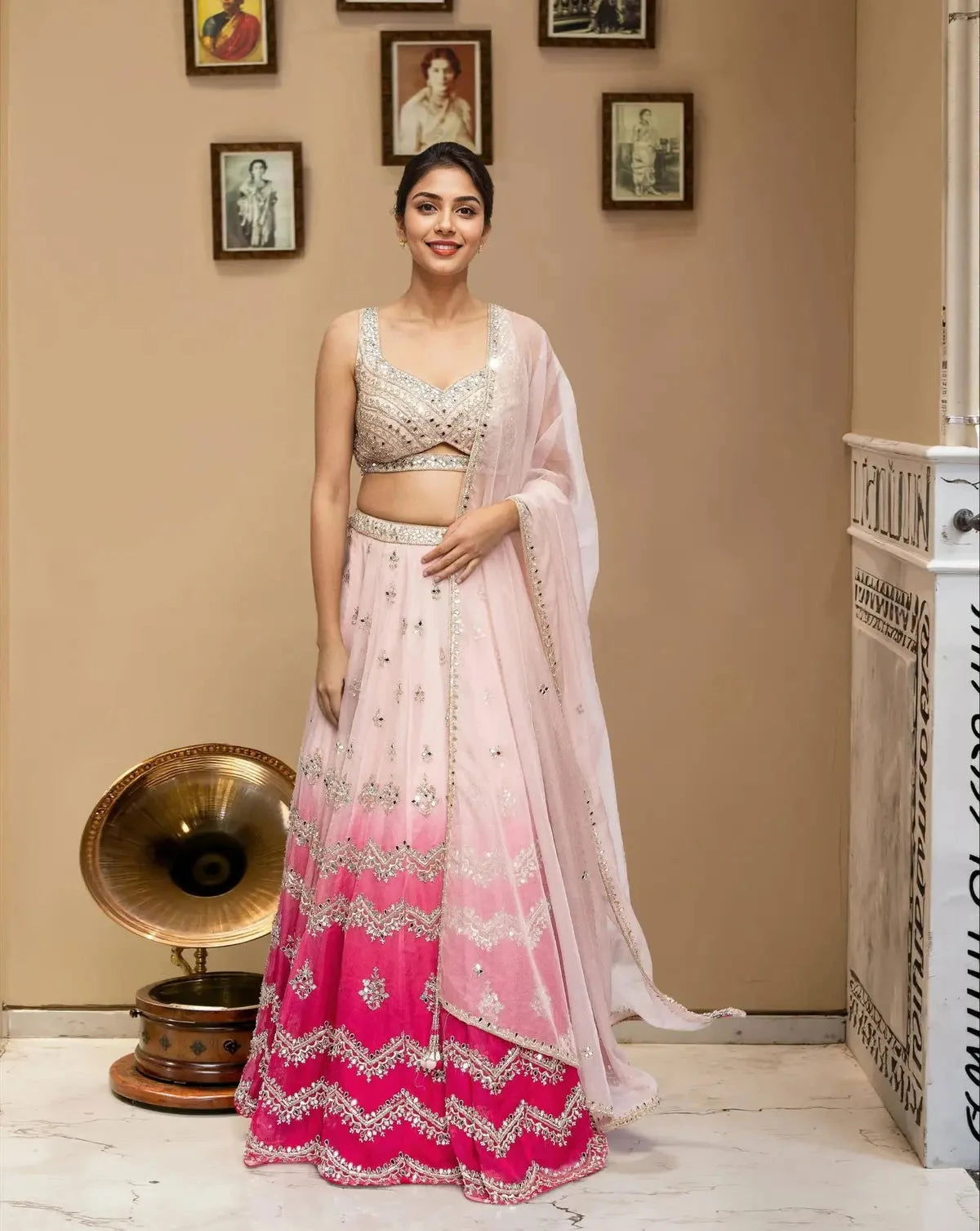 Pallod Lehenga Rose Tone Shadding Net Sequinse Work - Pallodstore