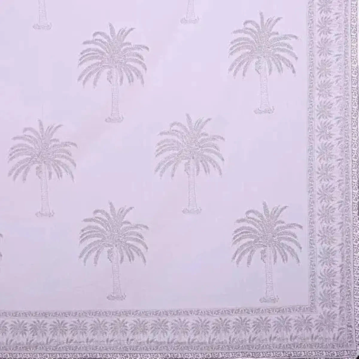 Palm Tree Handblock Printed King Size Grey Bedsheet - Pallodstore