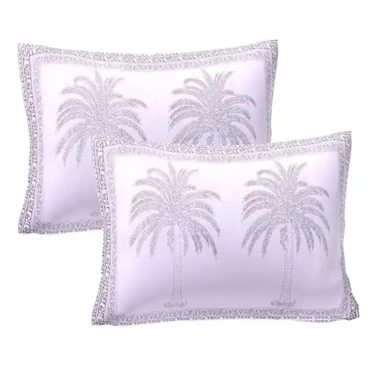 Palm Tree Handblock Printed King Size Grey Bedsheet - Pallodstore