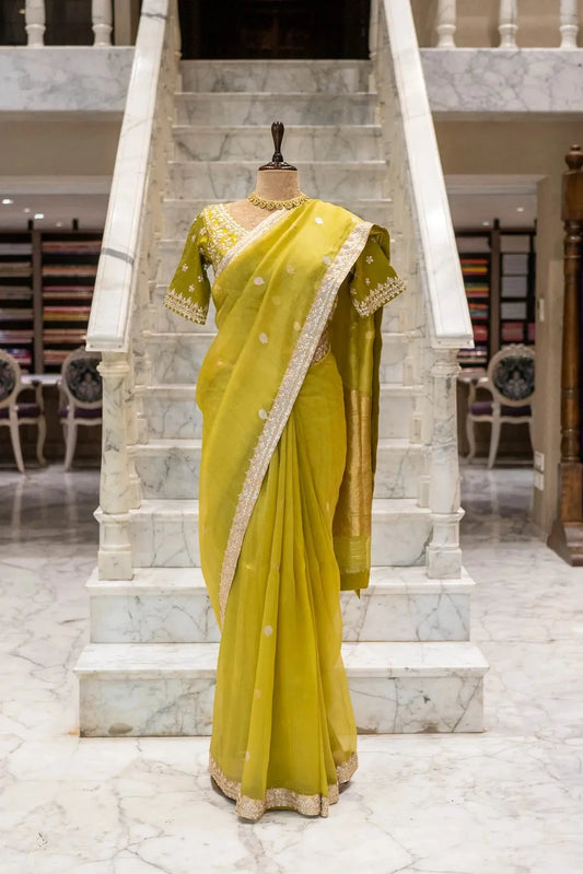 Parrot Green Organza Saree - Pallodstore