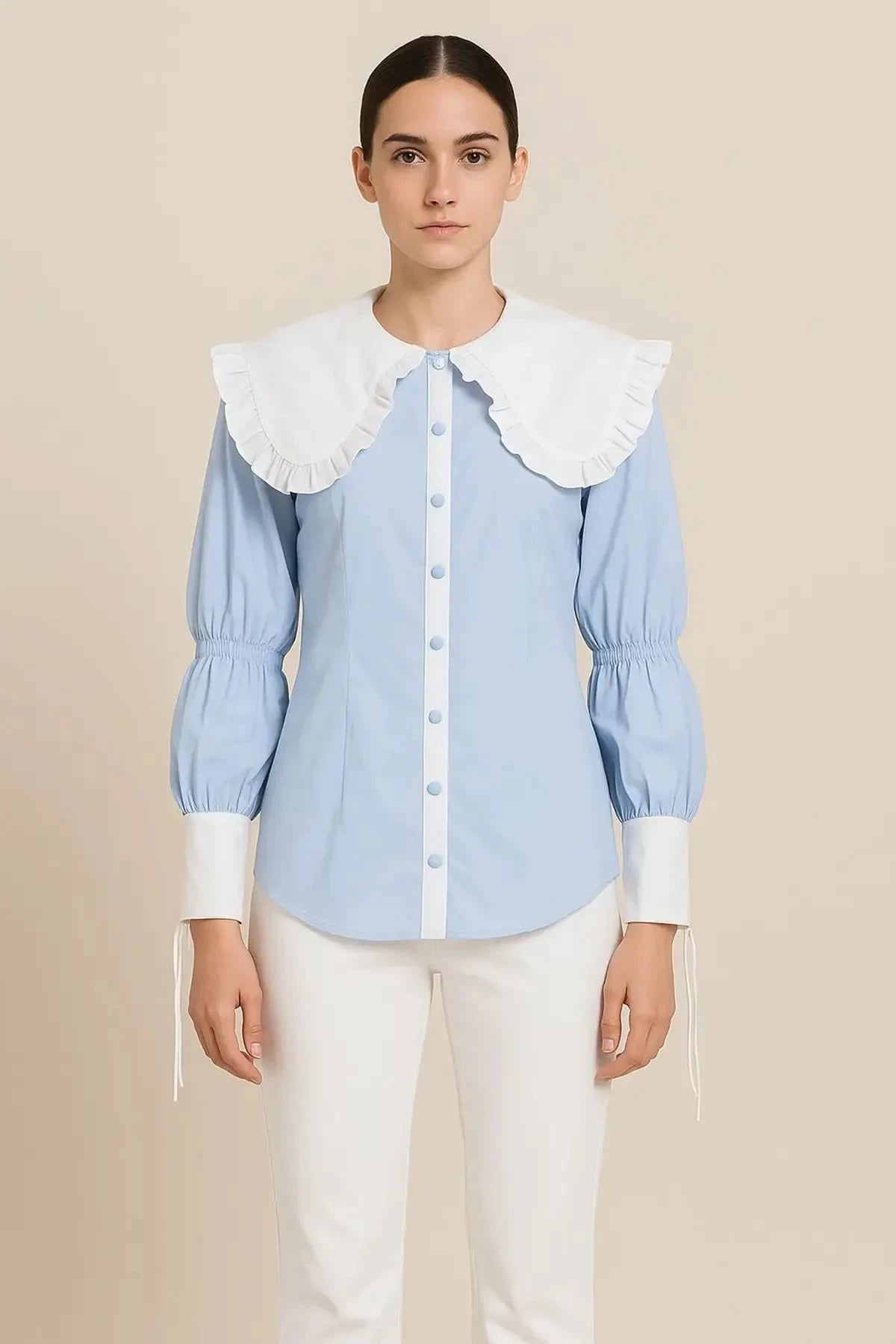 Pastel Blue Oversized Collar Shirt - Pallodstore