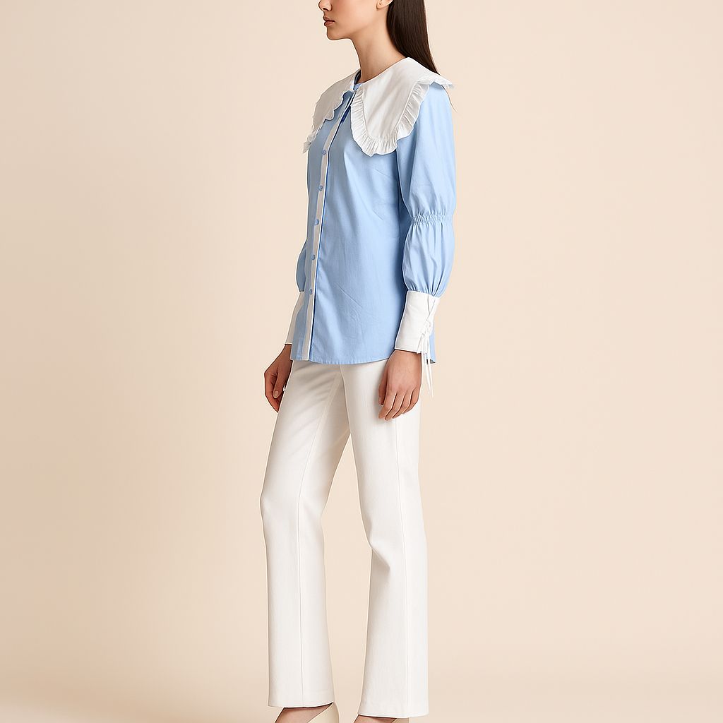 Pastel Blue Oversized Collar Shirt - Pallodstore