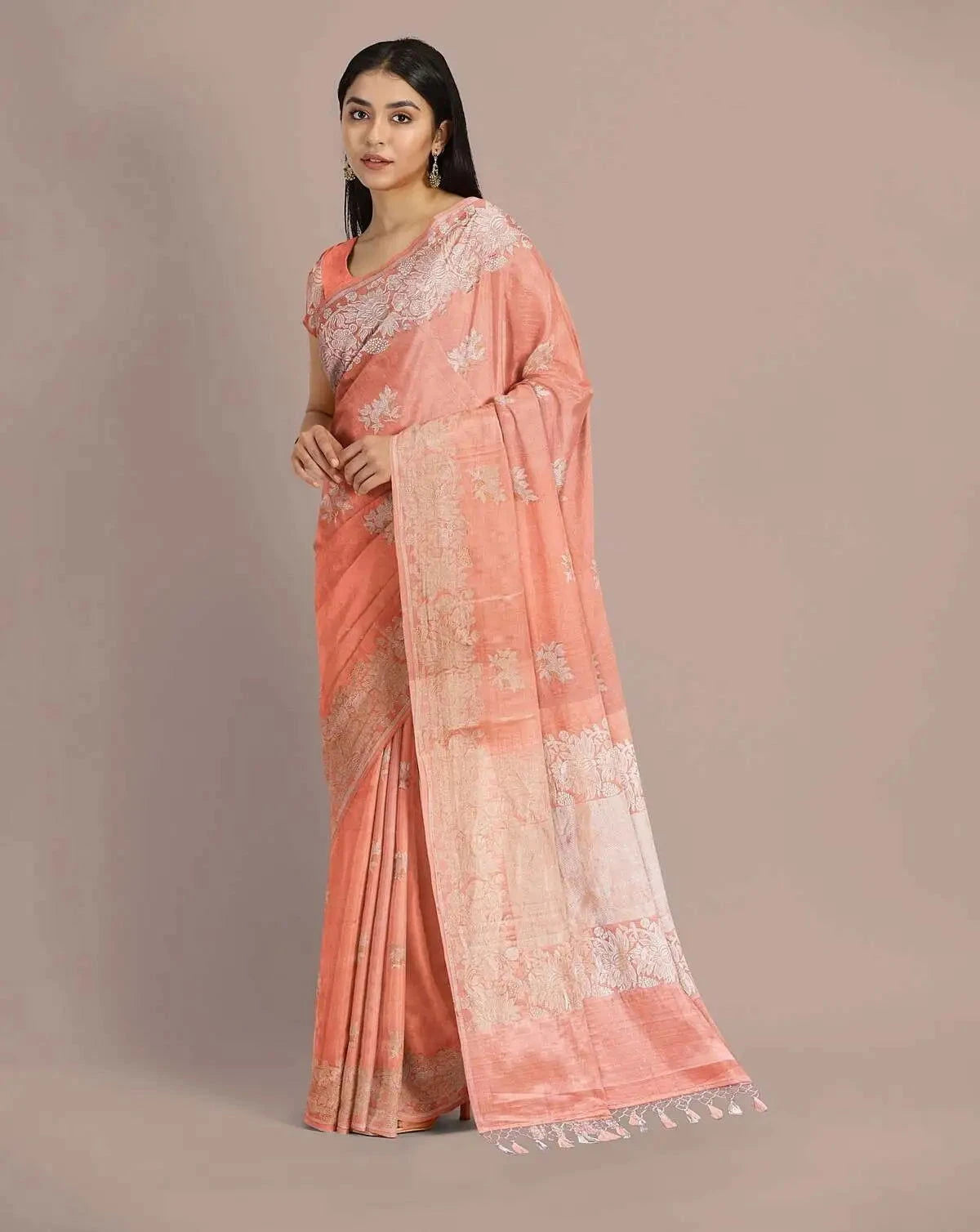 Peach Banarasi Satin Saree - Pallodstore