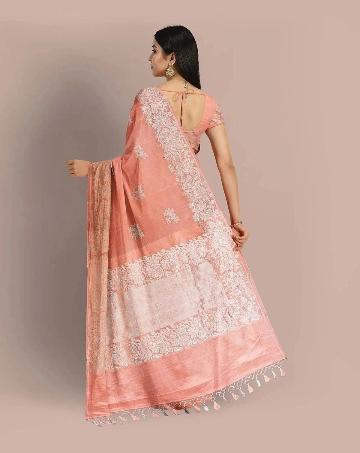 Peach Banarasi Satin Saree - Pallodstore