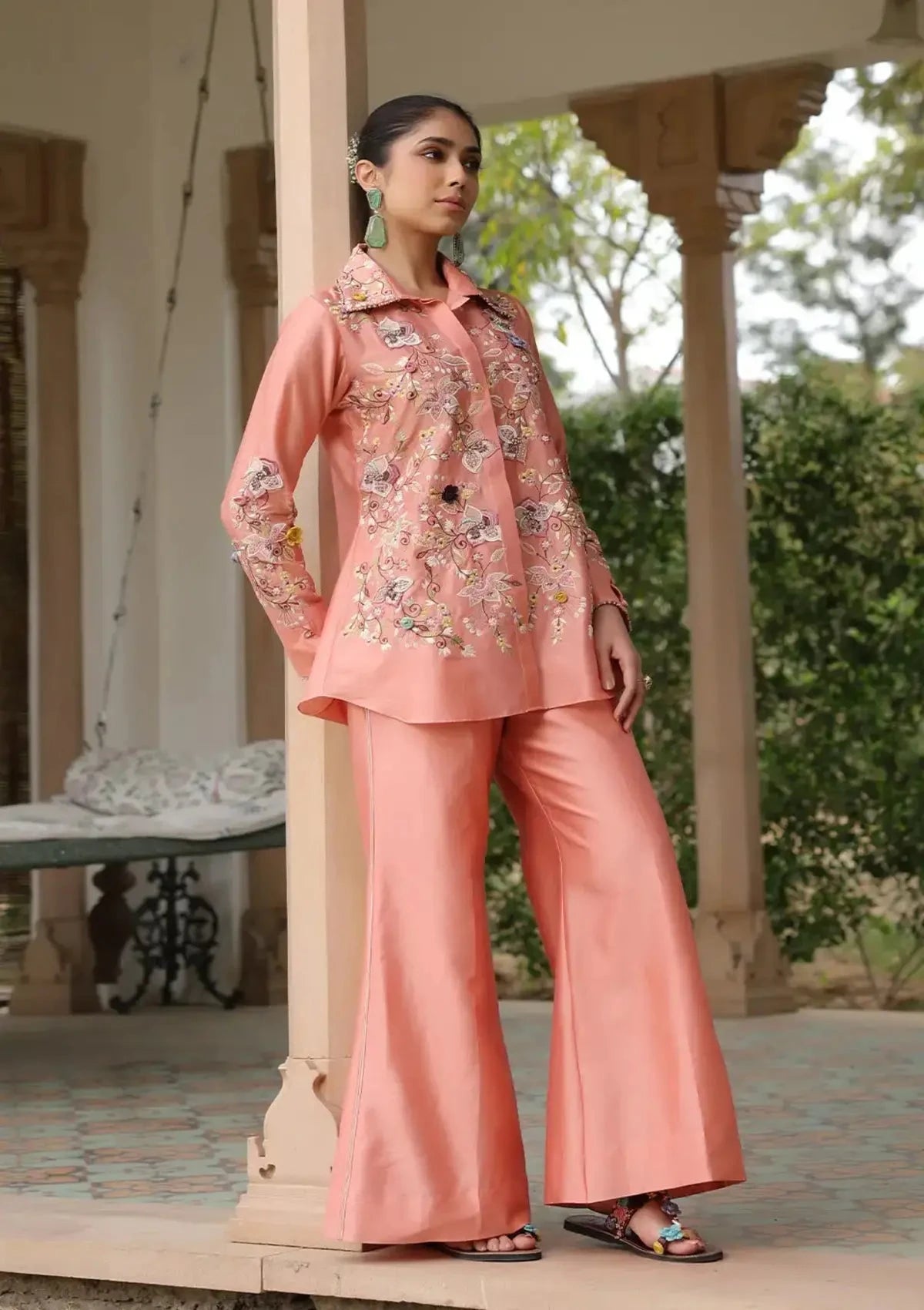 Peach Jaal Gulzar Co-ord Set - Pallodstore