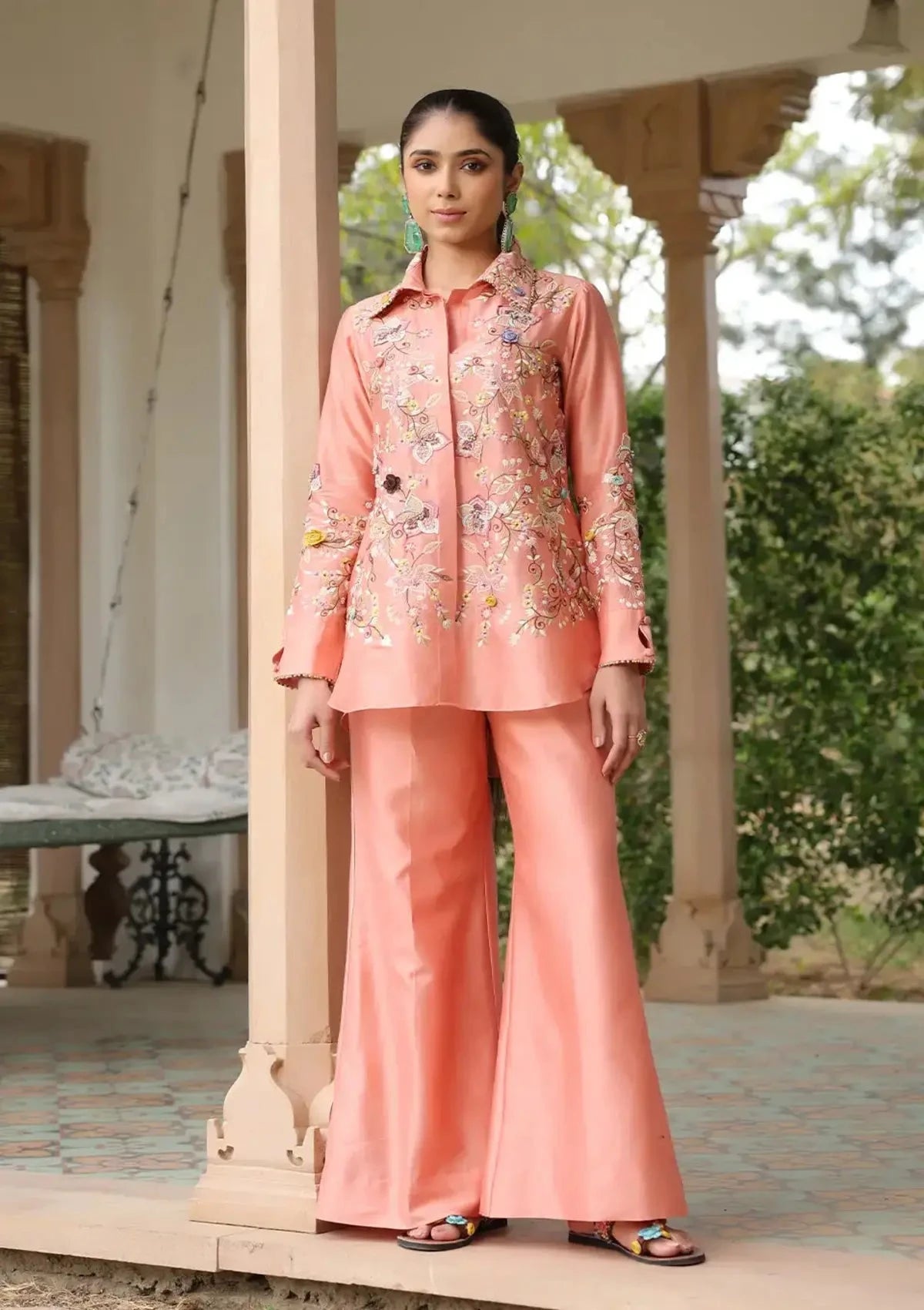 Peach Jaal Gulzar Co-ord Set - Pallodstore