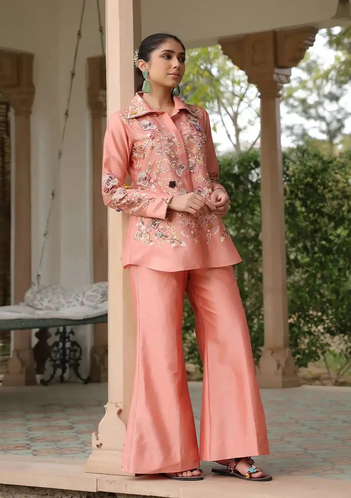 Peach Jaal Gulzar Co-ord Set - Pallodstore