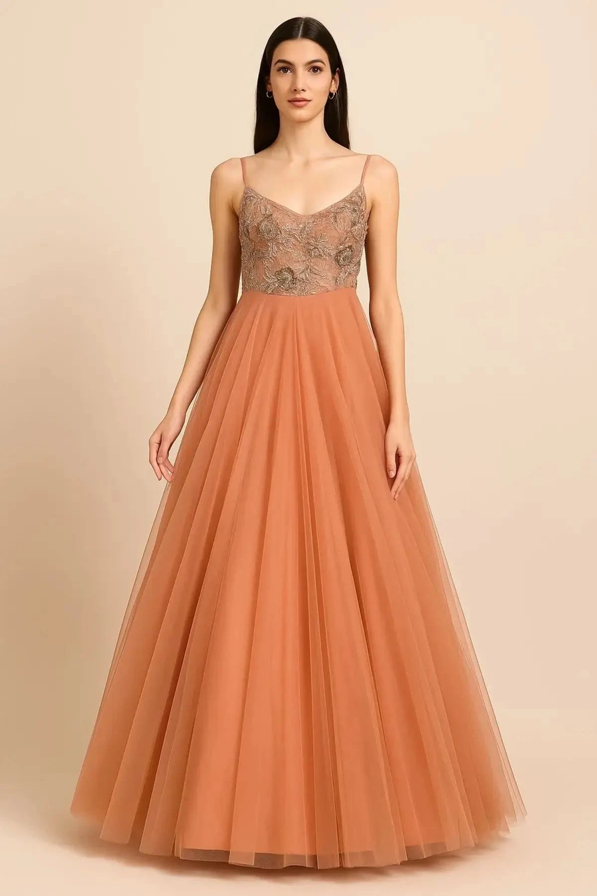 Peach Long One Piece With Heavy Yoke - Pallodstore