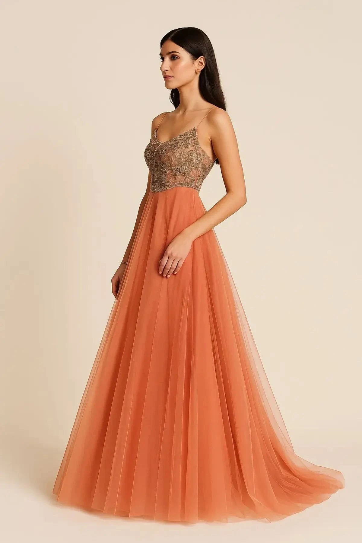 Peach Long One Piece With Heavy Yoke - Pallodstore