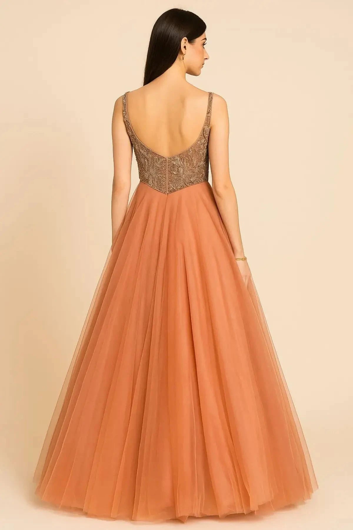 Peach Long One Piece With Heavy Yoke - Pallodstore