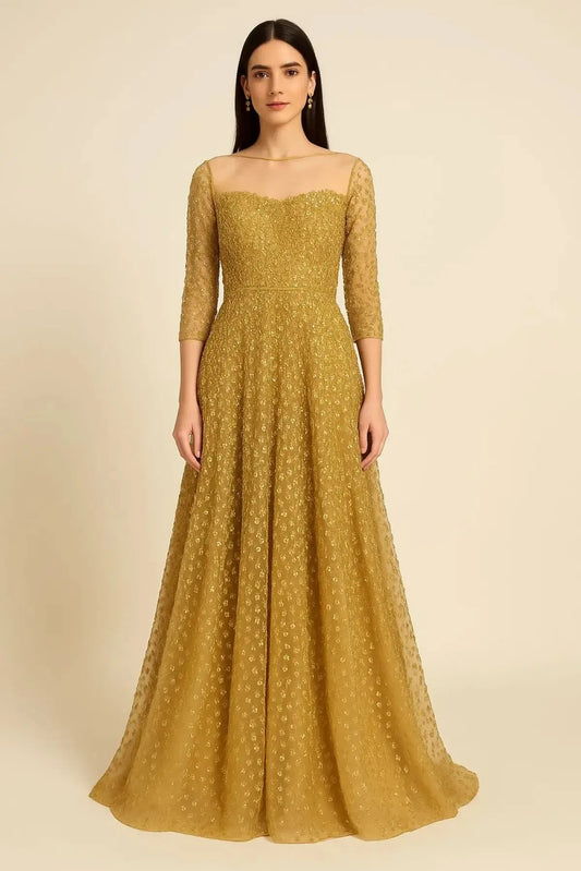 Peach Long Up Western Gown - Pallodstore