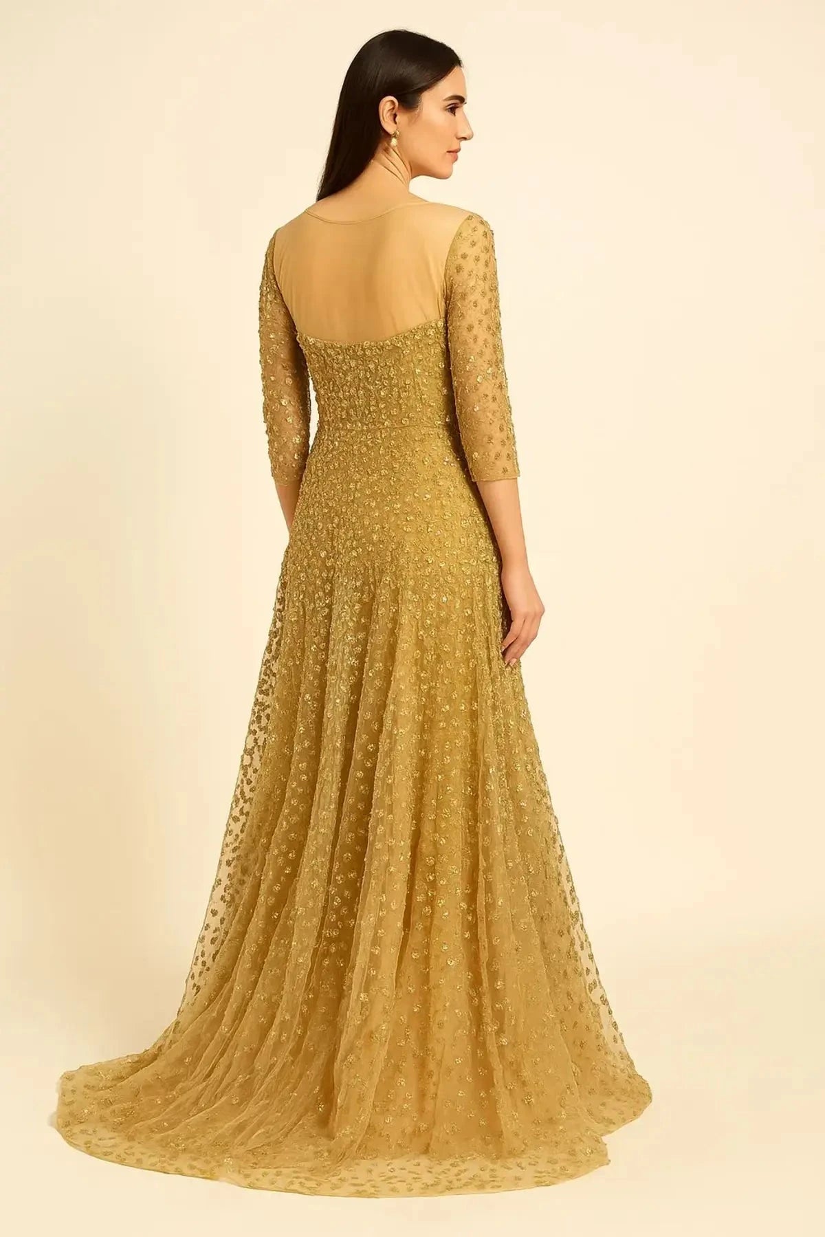 Peach Long Up Western Gown - Pallodstore