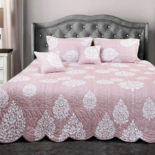 Peach Pink Ethnic King Size Quilted Bedspread Set - Pallodstore