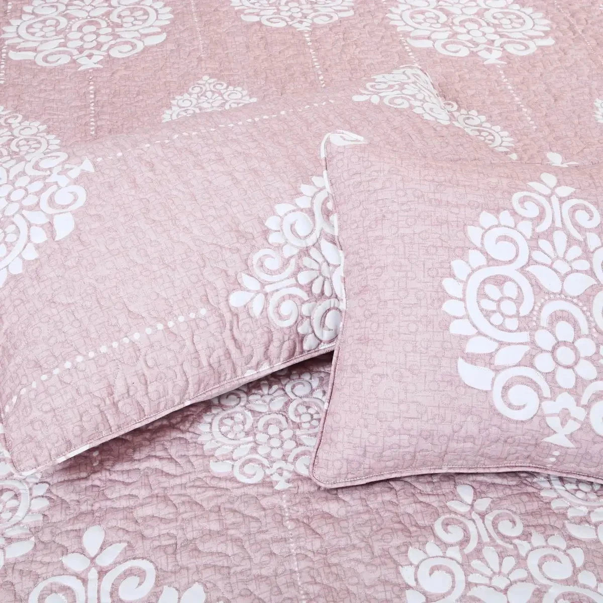 Peach Pink Ethnic King Size Quilted Bedspread Set - Pallodstore