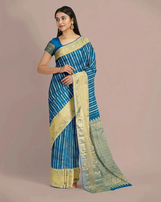 Peacock Blue Kanjivaram Saree - Pallodstore