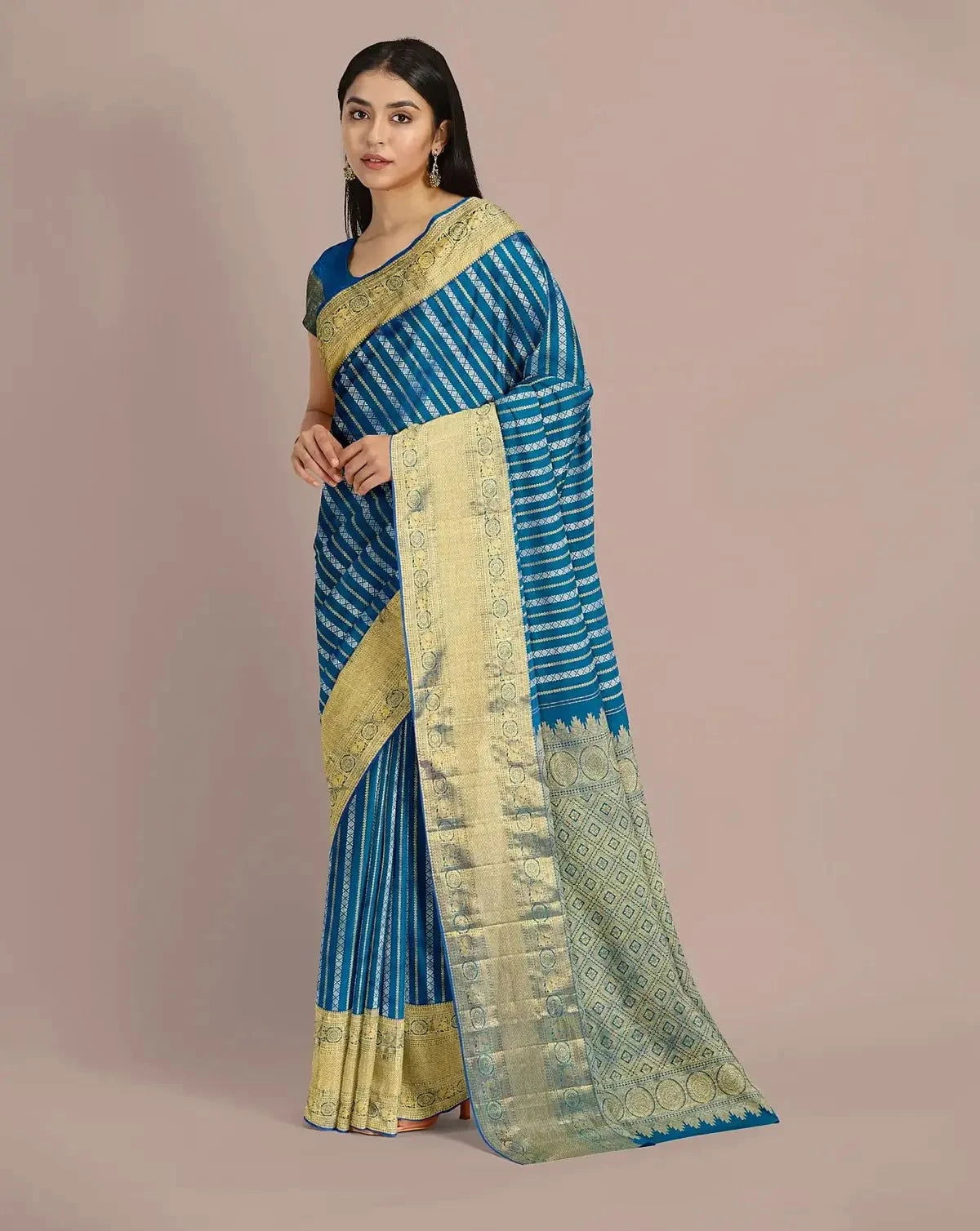 Peacock Blue Kanjivaram Saree - Pallodstore