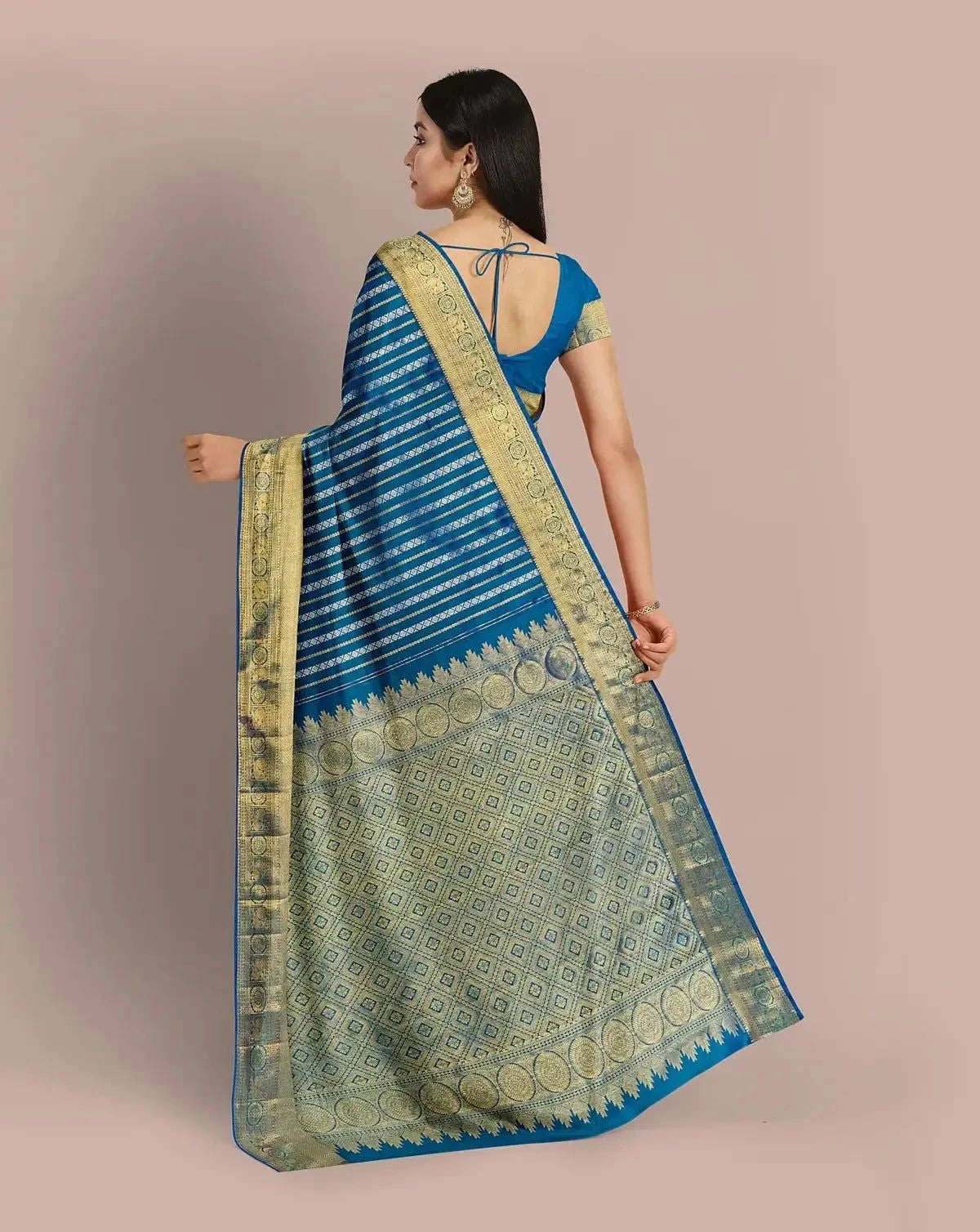 Peacock Blue Kanjivaram Saree - Pallodstore